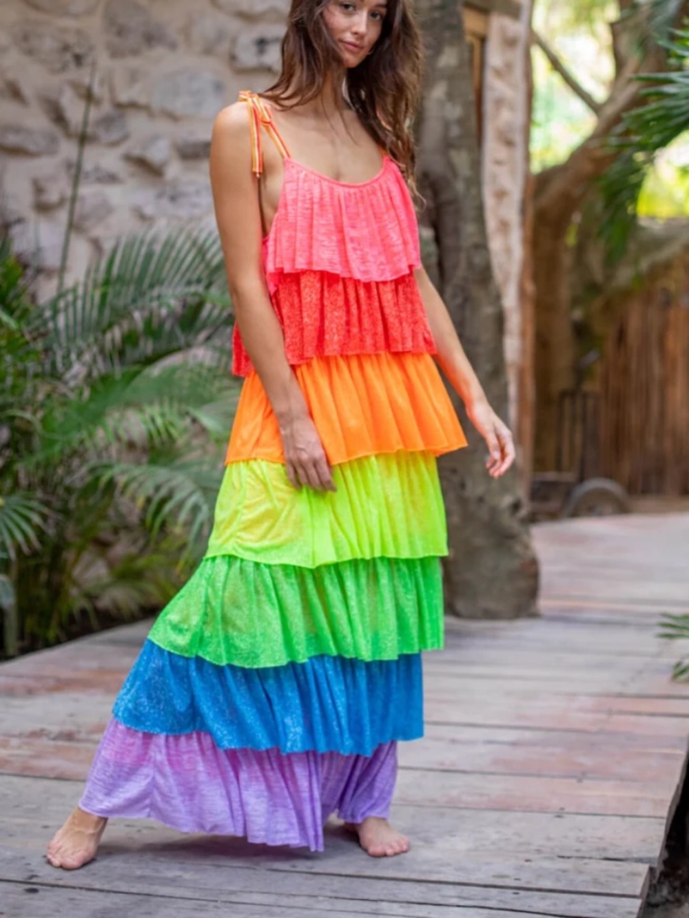 Pitusa Rainbow Tiered Mini cover up or Dress Size Standard one size
